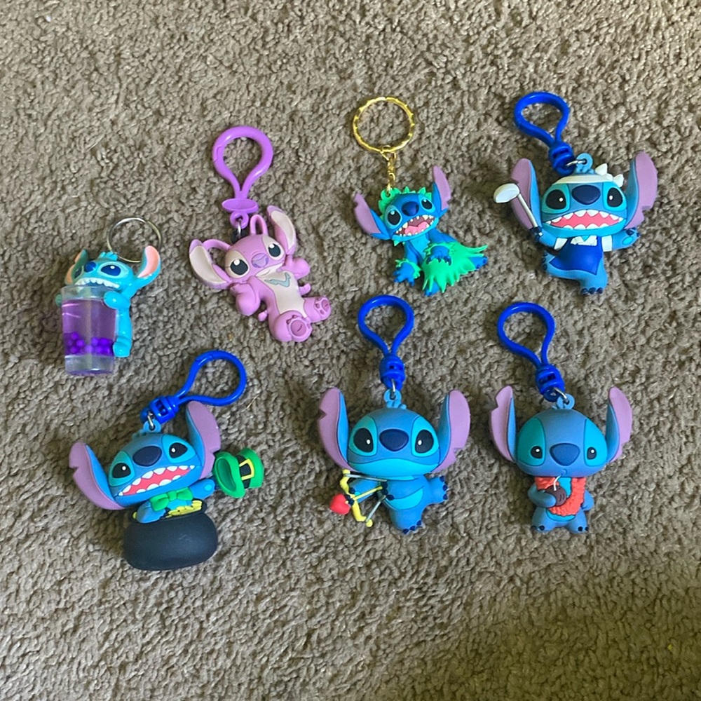 7 Stitch and Friends Keychain Set - Blue and Pink